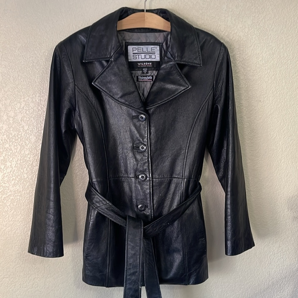 Pelle Studio Wilson’s Soft Black 100% Leather Jacket with Belt • Medium